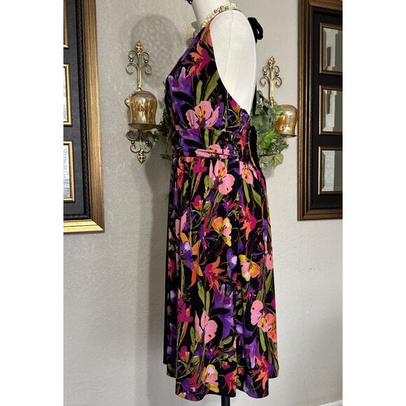 Women’s Halter Dress Black Multicolor Art Floral Mock Elastic Back Size XL - Picture 9 of 14